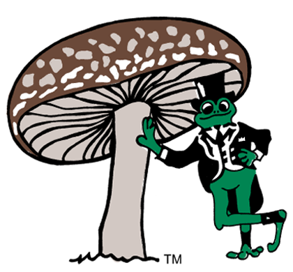 Vector of a mushroom with a frog in a suit and top hat